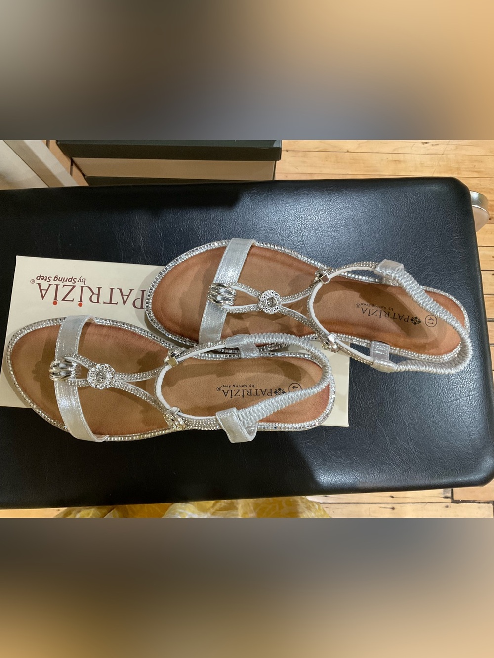 Patrizia-Charmer Silver Rhinestone T-Strap Sandals